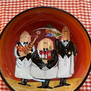 Red Ceramic Bowl with Waiter Design